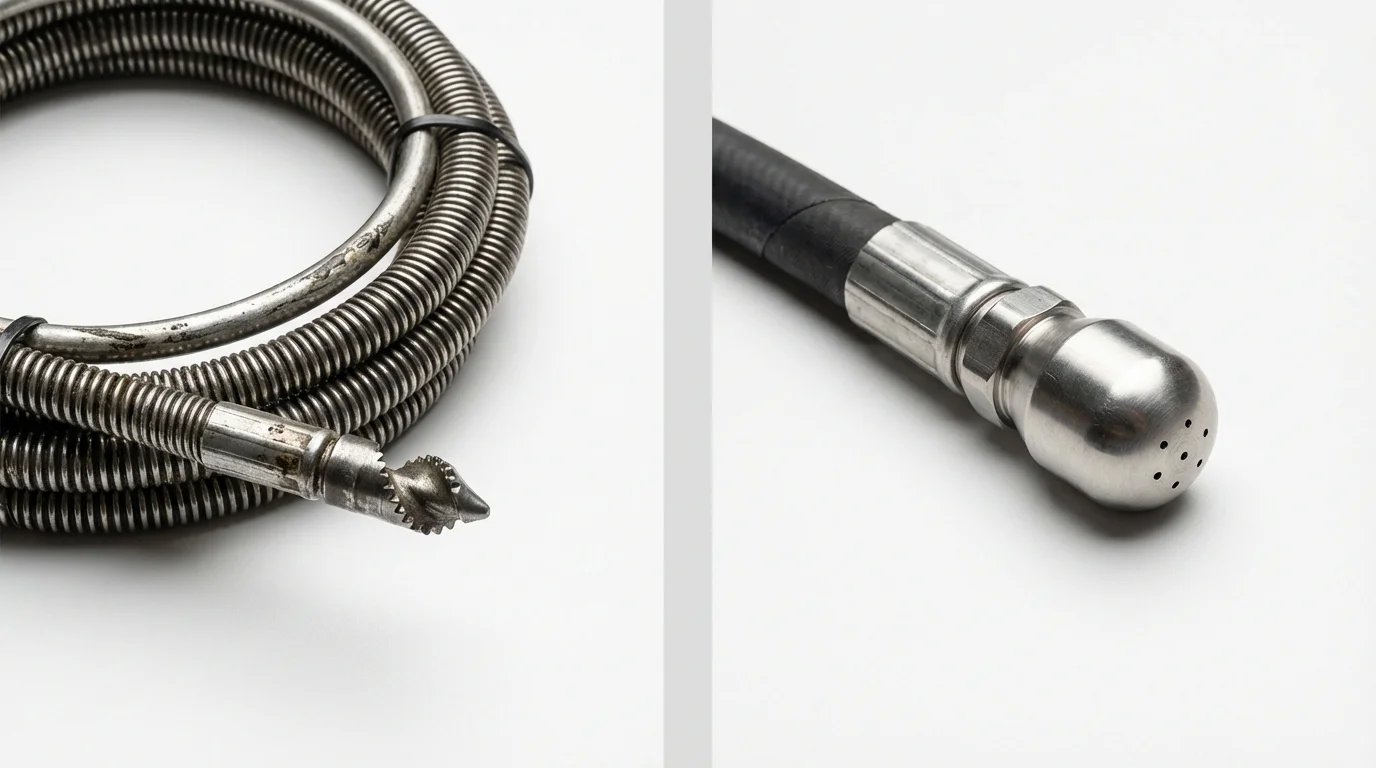 Drain snake cable and hydro jetting nozzle used for drain cleaning in Johnston, SC