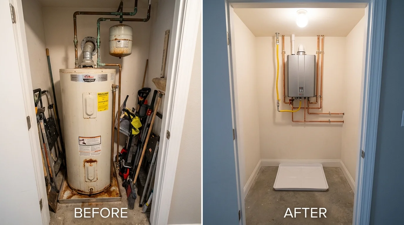 Tank water heater versus wall-mounted tankless unit comparison for Johnston, SC homeowners