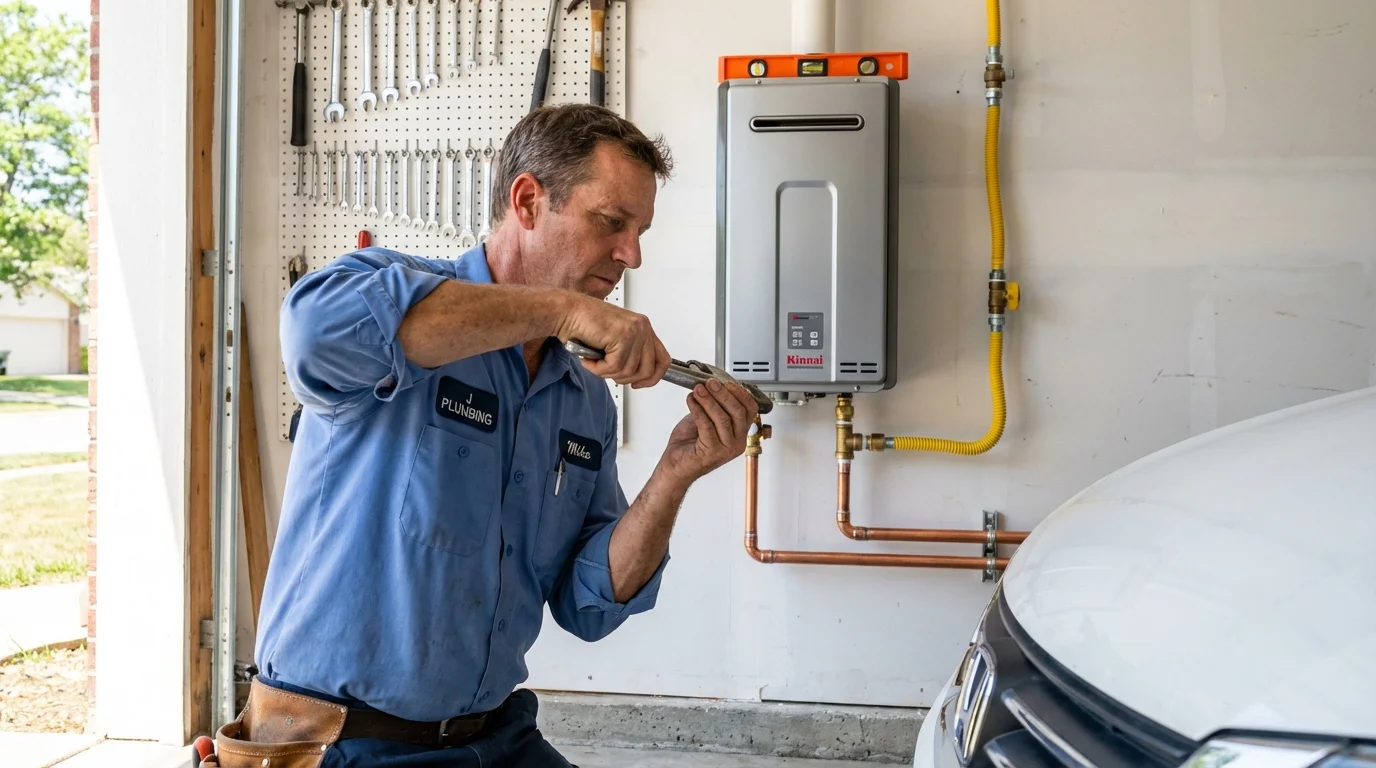 Tankless water heater installation by a Johns Plumbing LLC plumber in Johnston